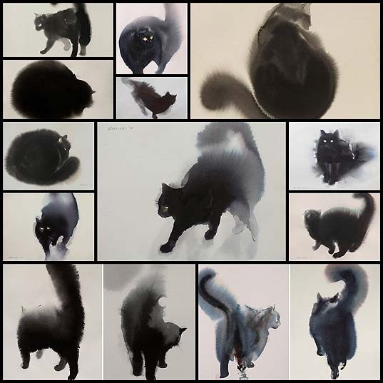 watercolor-black-cats-ink-paitings-endre-penovac12