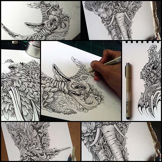 Intricate-Pen-Drawings-Beautifully-Combine-Animals-with-Nature---My-Modern-Met