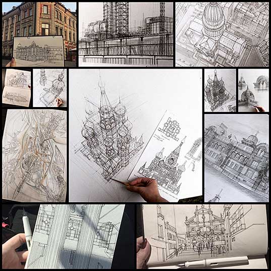 Freehand Architectural Sketches Demonstrate Immense Skill