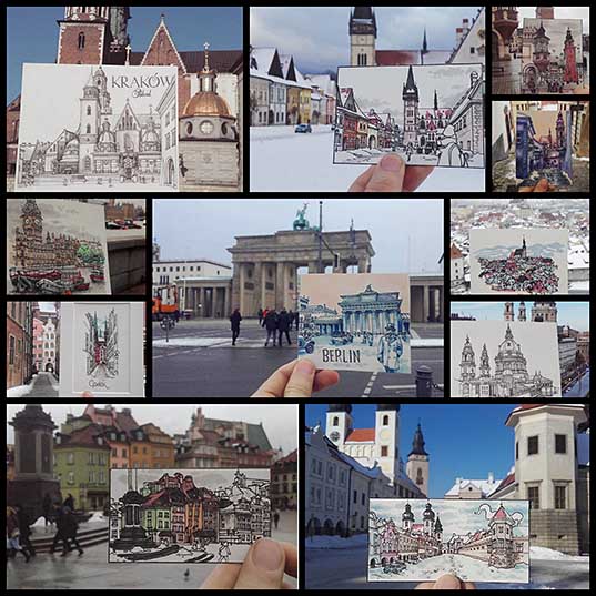 Illustrated Postcards Document Artist's Travels Through Europe