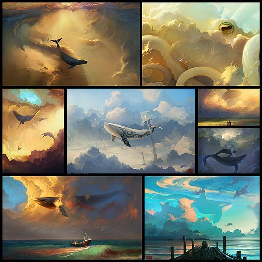 Rhadsによるファンタジーな空飛ぶクジラのイラスト アート 8枚 いぬらぼ