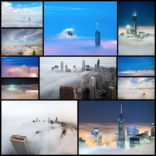 幻想的な空中都市に見えるシカゴの雲の上に突き出たビル群の写真 10枚 いぬらぼ