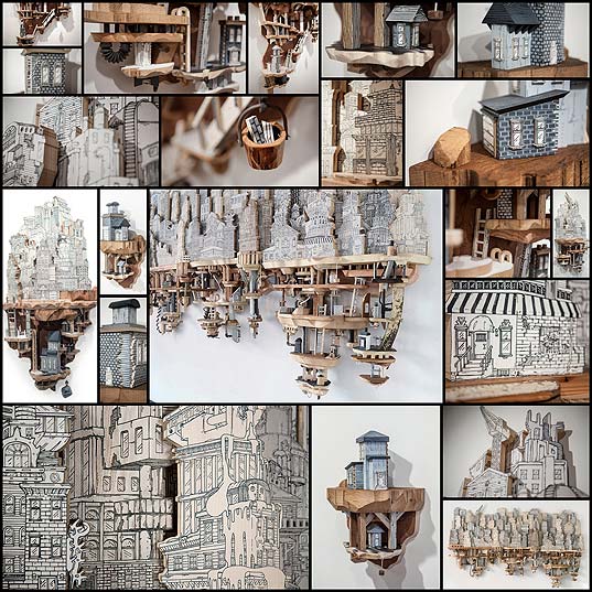 21-Clever-Combinations-of-Illustrations-and-Wood-Carvings-Create-Extraordinary-Miniature-Cities---My-Modern-Met