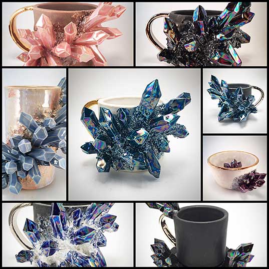 Colorful Crystal Explosions on Ceramic Vessels by Collin Lynch Colossal