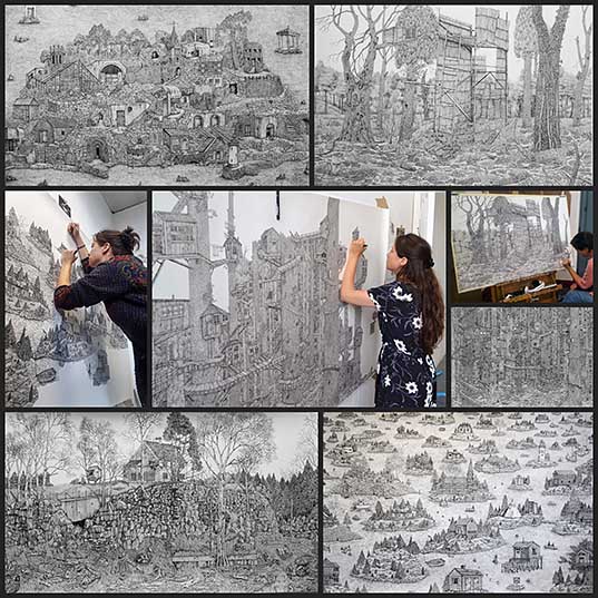 Olivia Kempによる超精細に描かれる巨大ペンアート 8枚 いぬらぼ