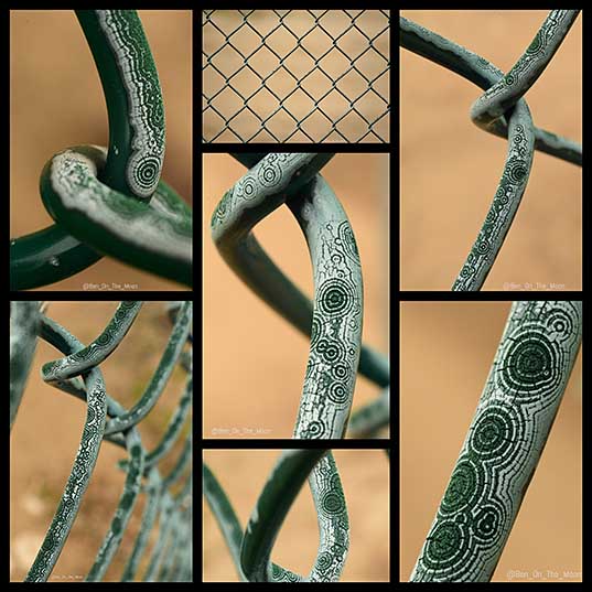 Unique Weathering Pattern Creates Fascinating Geometric Ripples on a Chain Link Fence Colossal