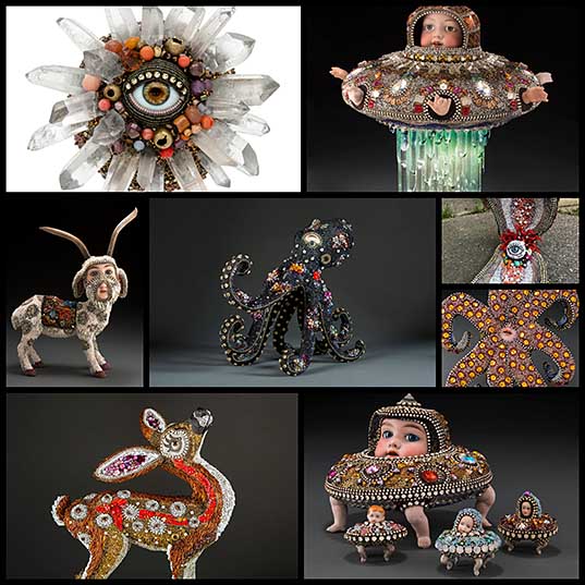 Surreal Assemblages by Betsy Youngquist Combine Human Features with Beaded Animals Colossal